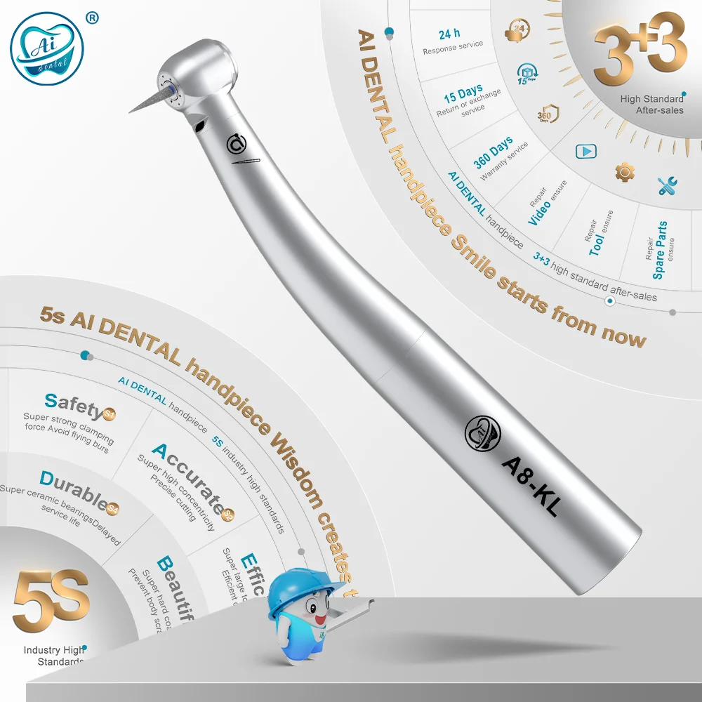 

AI DENTAL AiKO Series A8-KL Handpiece/Set Dental K-Type Air Turbine High Speed Handpiece Optic Ceramic Bearings Quattro Spary