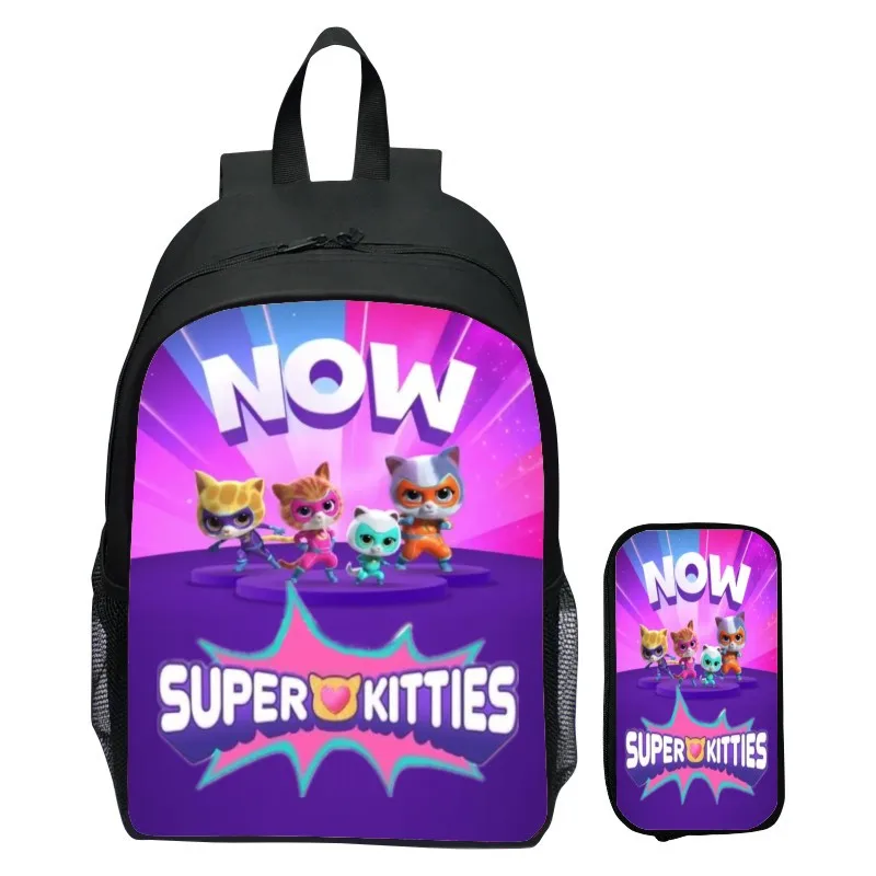 2pcs Set Book Bags Super Kitties, Elementary School Backpack, Kindergarten Backpack, Pencil Case 16 Inch Children's Backpack Set