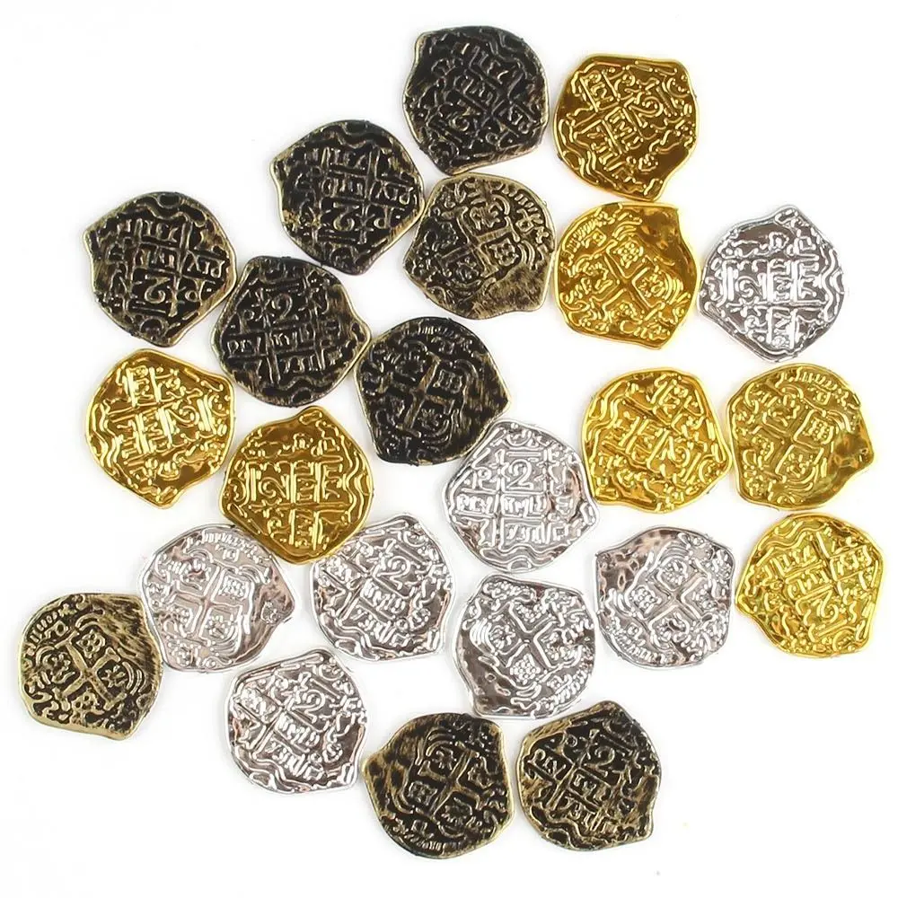 3.7*3.5cm Halloween Pirate Treasure Coins Photo Props Festival Ornament Plastic Game Currency Gold Silver Party Supplies