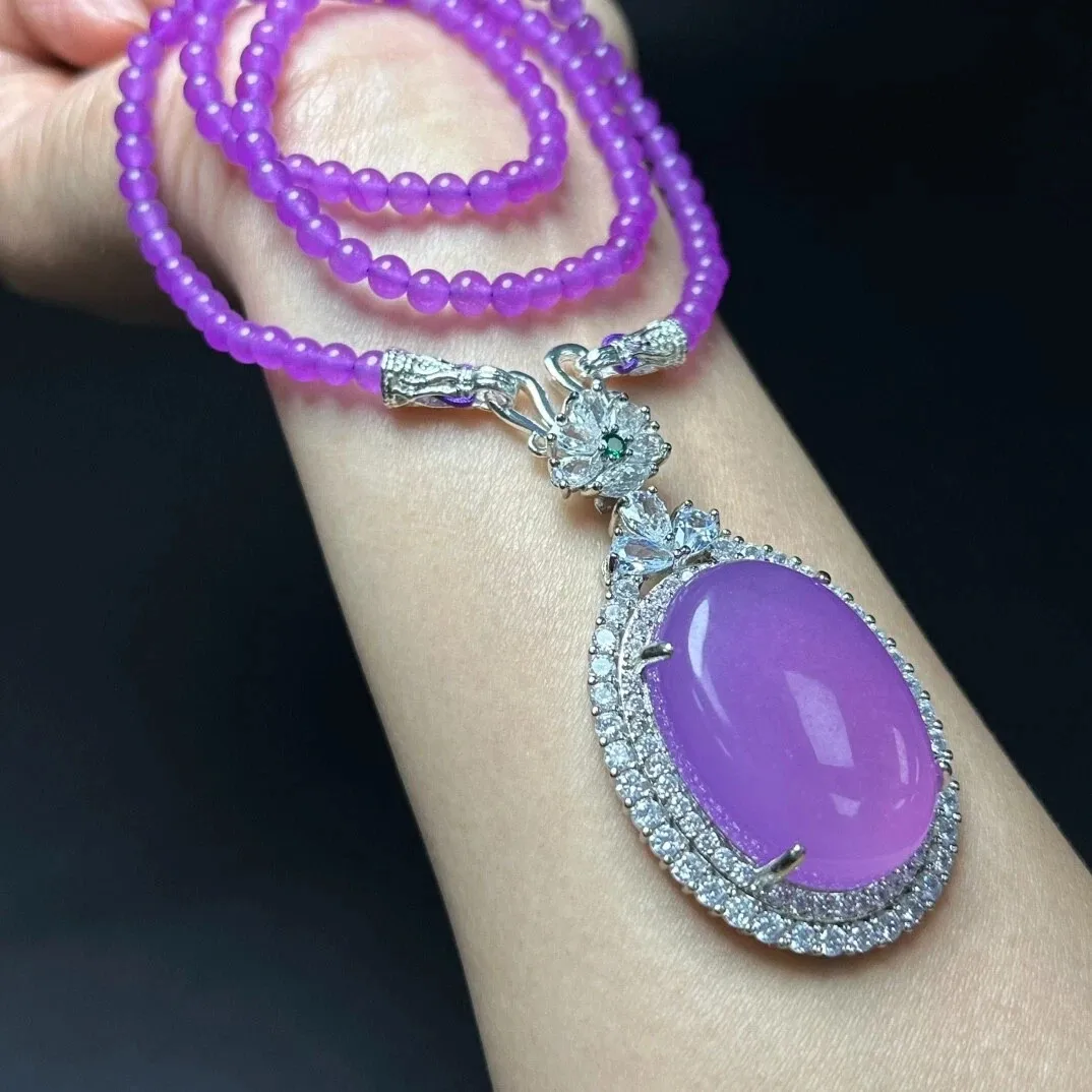 Real Natural High Ice purple Jade Jadeite Pendant & Necklaces Egg Noodles