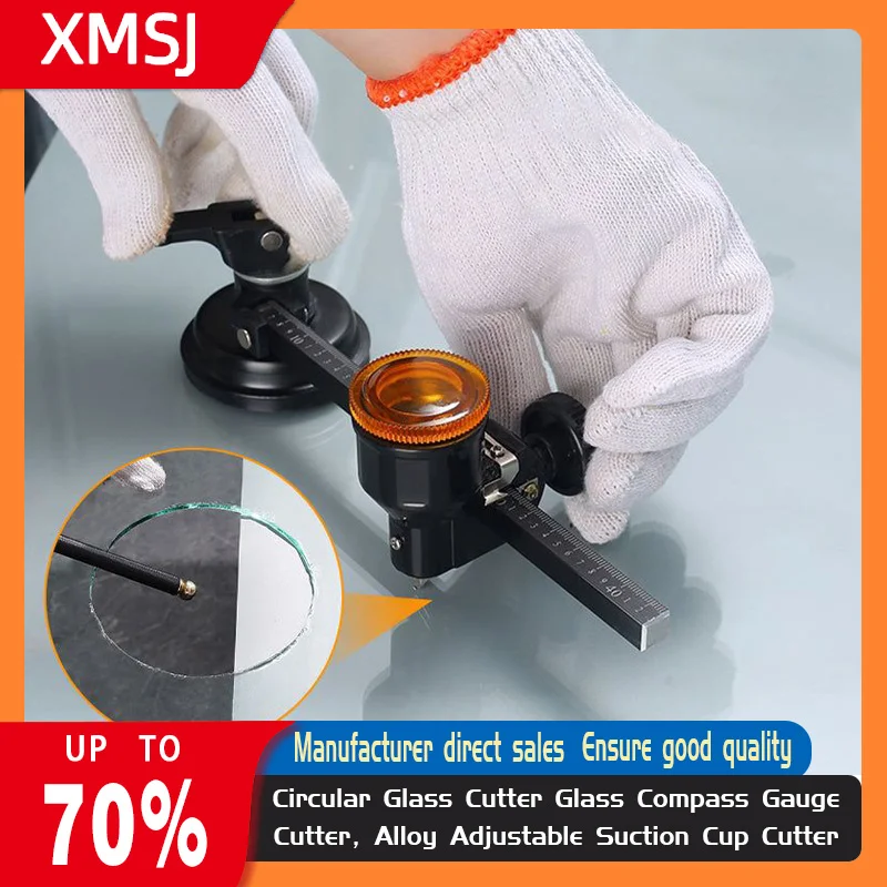 Circular Glass Cutter Glass Compass Gauge Cutter Alloy Adjustable Compasses Suction Cup Cutter Window Hole Opener