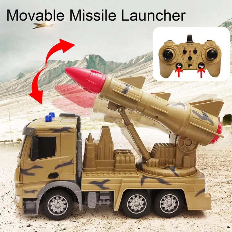 Children's RC Missile-capable Artillery Vehicle Tank Toys Missile Transport Army Truck Remote Control Armored Fighting Vehicles