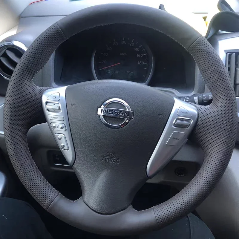 

DIY Hand-Sewn Leather Suede Carbon Fiber Car Steering Wheel Cover for Nissan Tiida Livina SUNNY Bluebird Sylphy Interior