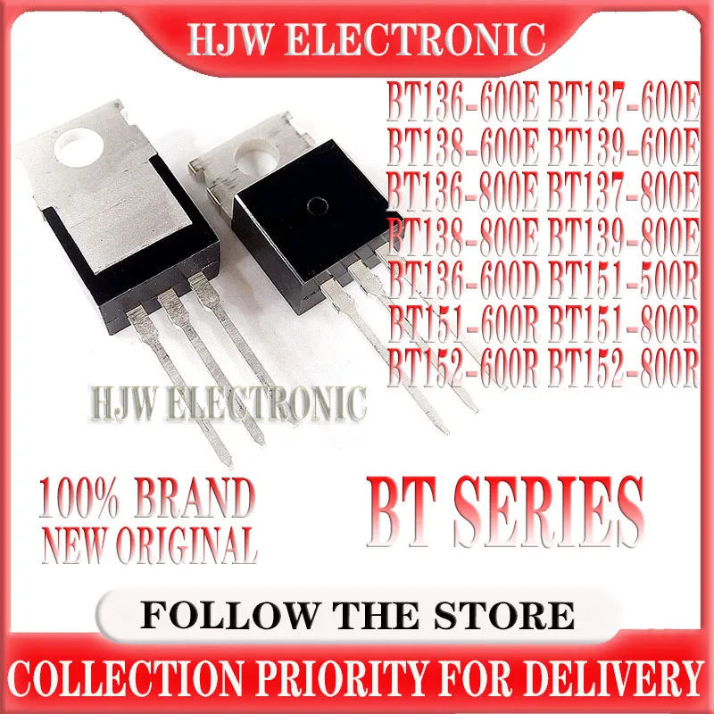 10pcs Bt136-600e Bt137-600e Bt138-600e Bt139-600e Bt136-800e Bt137-800e Bt138-800e Bt139-800e To-220 Bt136 Bt137 Bt138 Bt139