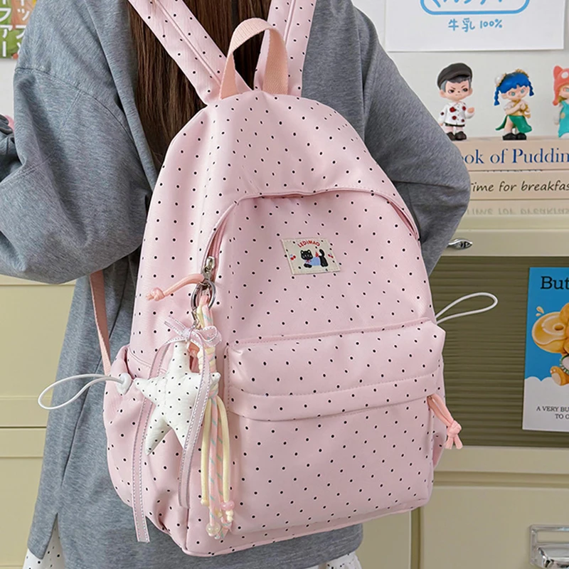 Lightweight Polka Dot Backpack for High School And Junior High Students Fresh Candy Color Japanese Style School Bag Women's
