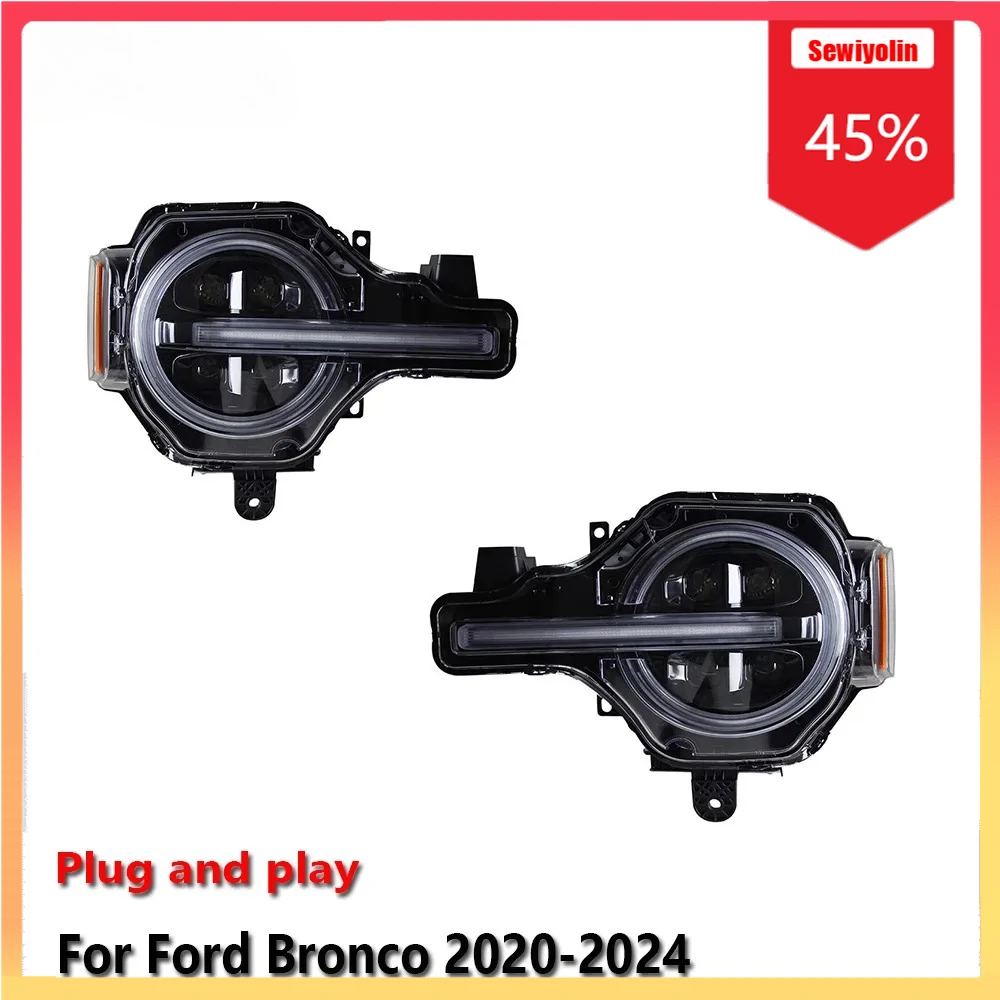 

Автомобильные светодиодные фары, автомобильные детали для Ford Bronco 2020-2024, противотуманные DRL, стоп-сигнал, указатель поворота, Plug and Play