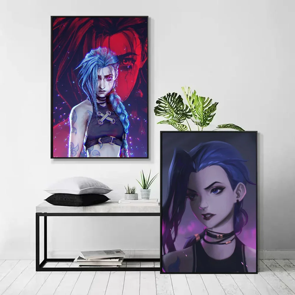 1pc Cartoon Anime Game Arcane LOL Jinx Main Art Movie Poster Self-adhesive Art Waterproof Paper Sticker Wall Decor