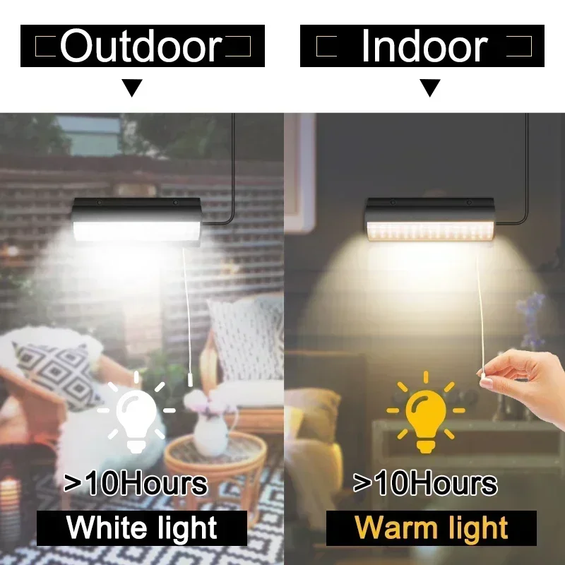 Lámpara solar de encendido y apagado automático, luces colgantes solares mejoradas para interiores y exteriores, ideal para granero, gallinero, balcón, con interruptor de tiro de 3m