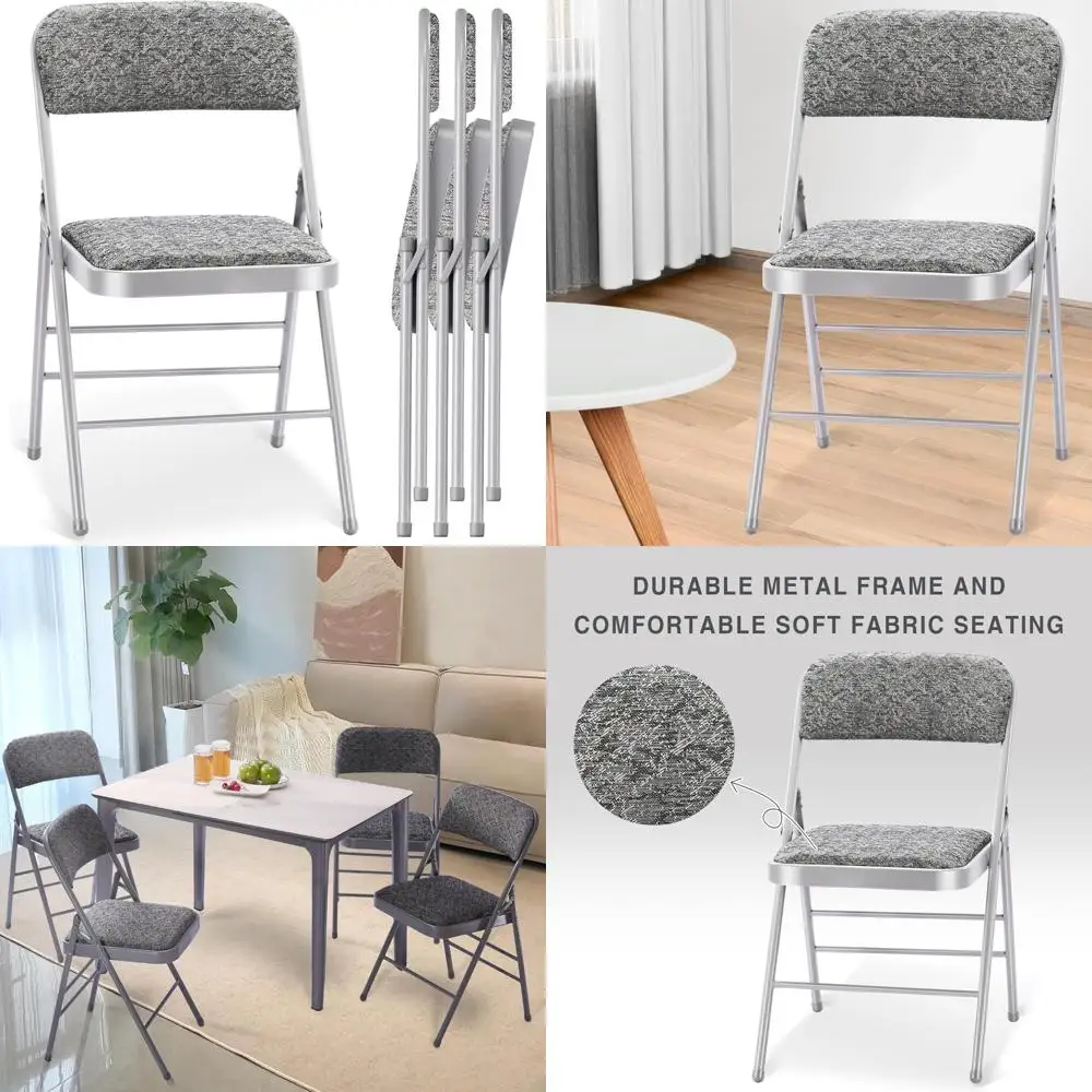 

Set of 4 Folding Chairs with Fabric Cushion and Backrest for Heavy-Duty Use