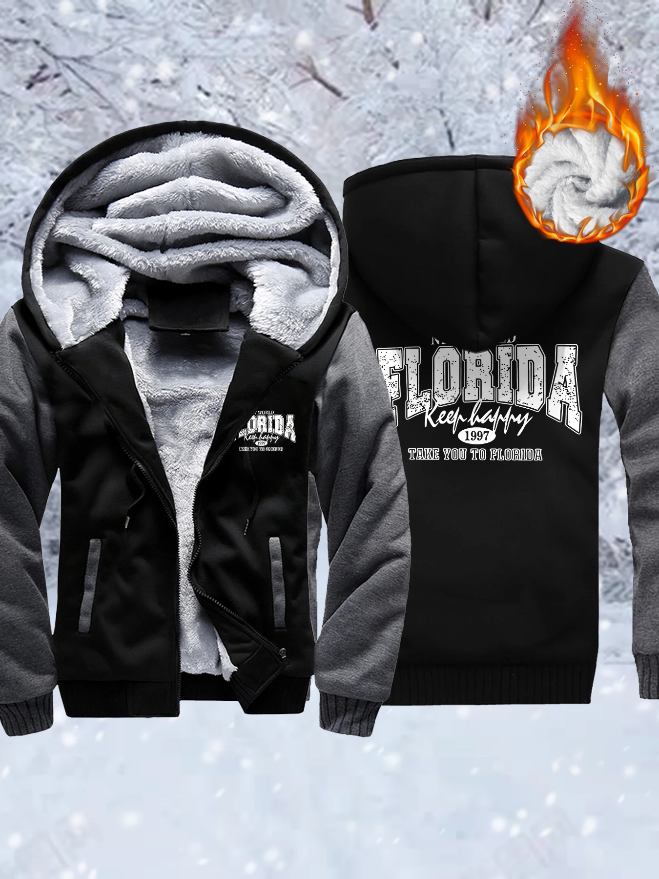 

New World Florida 1997 Print Man Soft Comfy Jacket Winter Thicken Outwear Fleece Zip-Up Tops Warm Basics Veste Retro Street Top