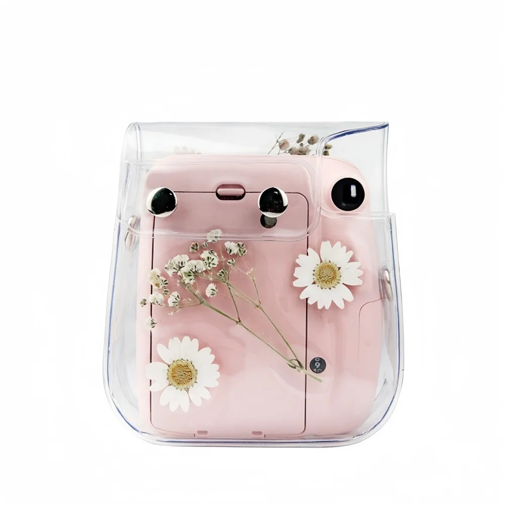 PVC Transparent Dried Flowers Camera Bag For Fujifilm Instax Mini 13/12/11/9/8 Instant Camera Cover Case With Shoulder Strap