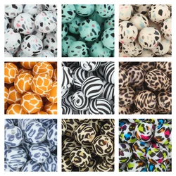 10/20Pcs Round Silicone Beads 15mm 12mm Printed Leopard Print Silicone Beads for Jewelry Making DIY Clip Chain Keychain Bracelet