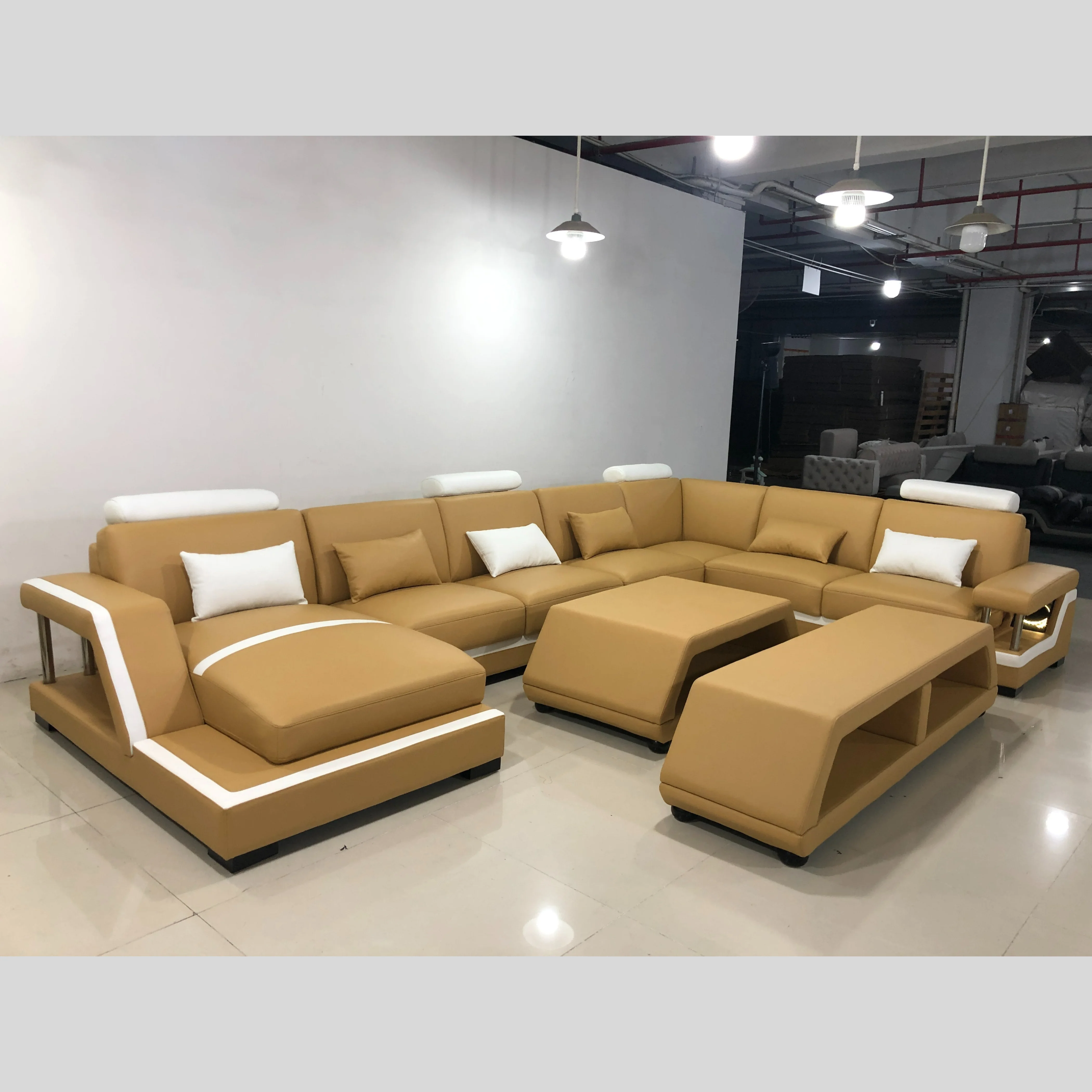 #Modern Modular Genuine Leather Sectional Sofa Set with Massage & USB Music Speaker Living Room Furniture & Couches for Home Use