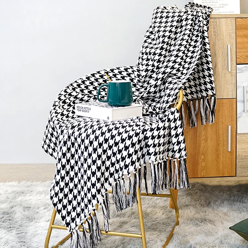 Houndstooth Blankets Vintage Tassel Korean Style Chic Design Sofa Warm Spring Midday Rest Bedroom Knitted Popular Home Textile