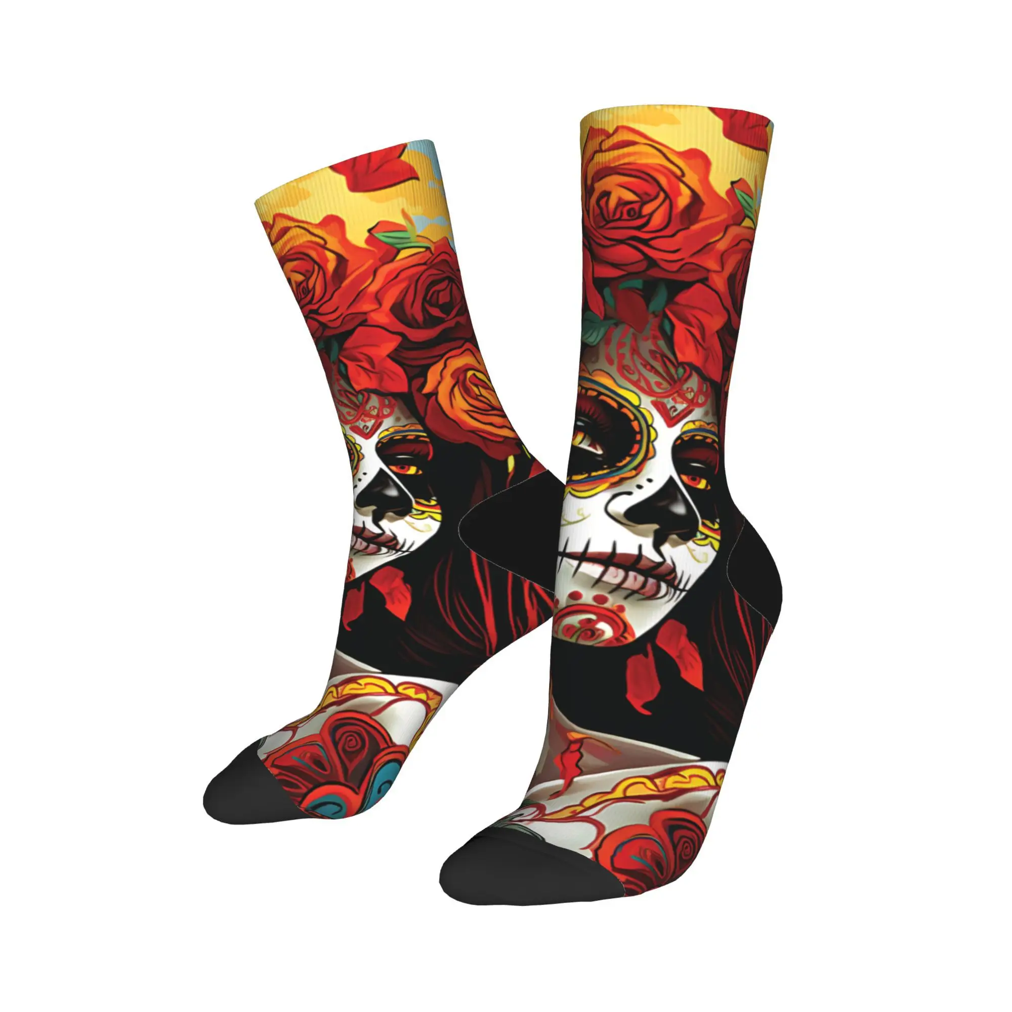 La Catrina Calavera Day of the Dead Носки на Хэллоуин Мужские забавные носки Harajuku Весна Лето Зима Средние чулки-трубы Подарок