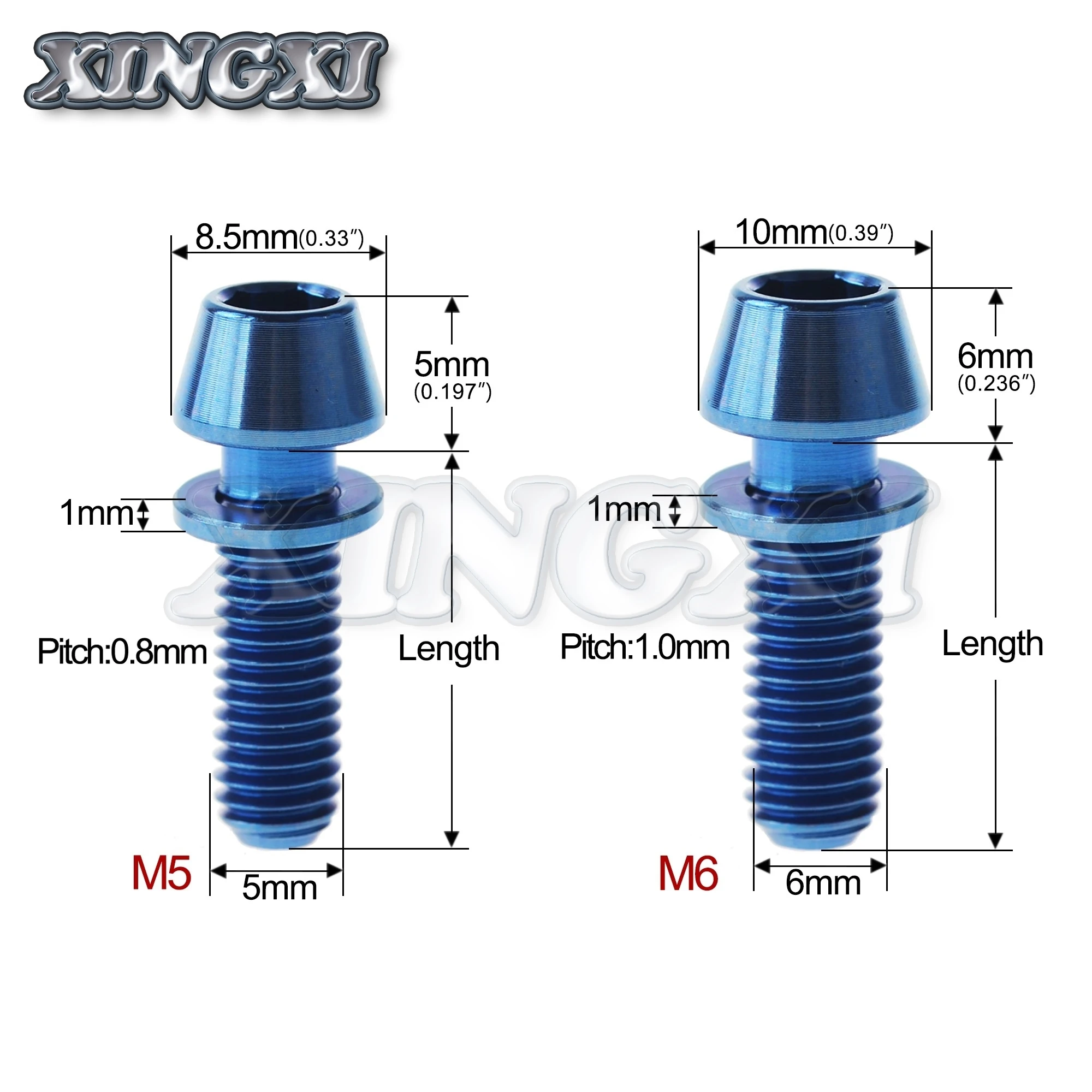 Xingxi Titanium Cone Head Bolts M5/M6X16 18 20 25mm Conical Head Srews With Washer Bicycle Srews For Bike Stems