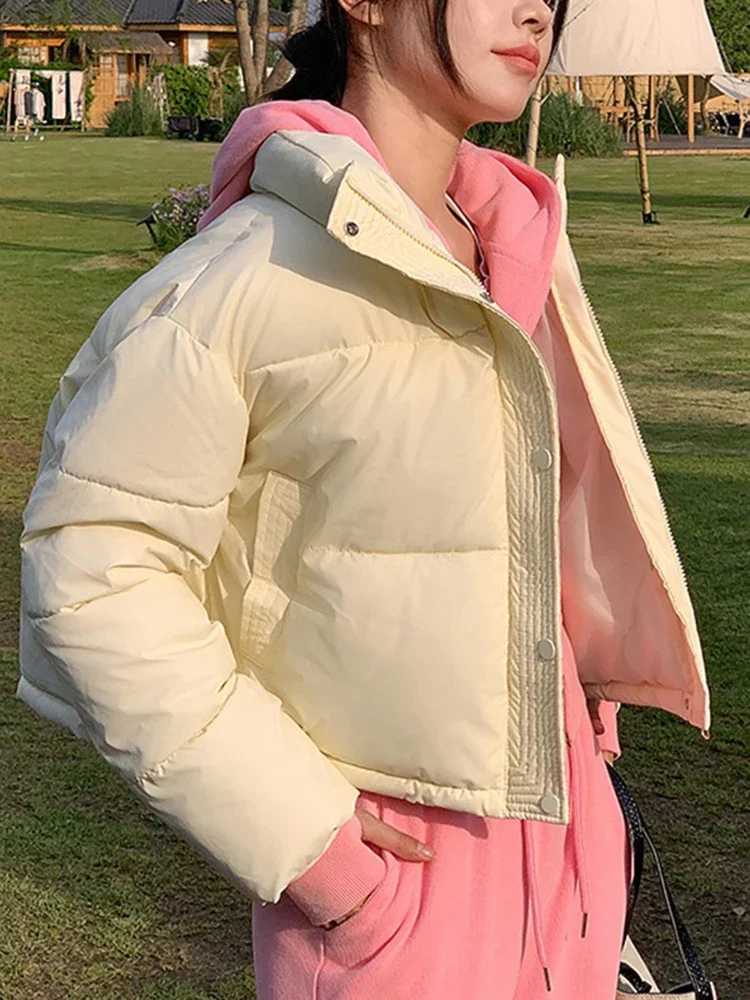 Jaqueta de inverno feminina parkas moda estudante quente leve gola curta para baixo jaqueta de algodão tendência feminina parkas