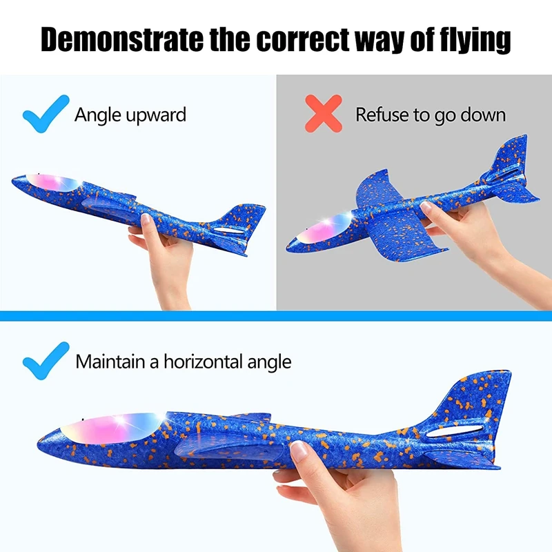 2Pack LED Light Airplane Toys Throwing Foam Plane Flashing Luminous Glider Plane Outdoor Sport Birthday Party Favors