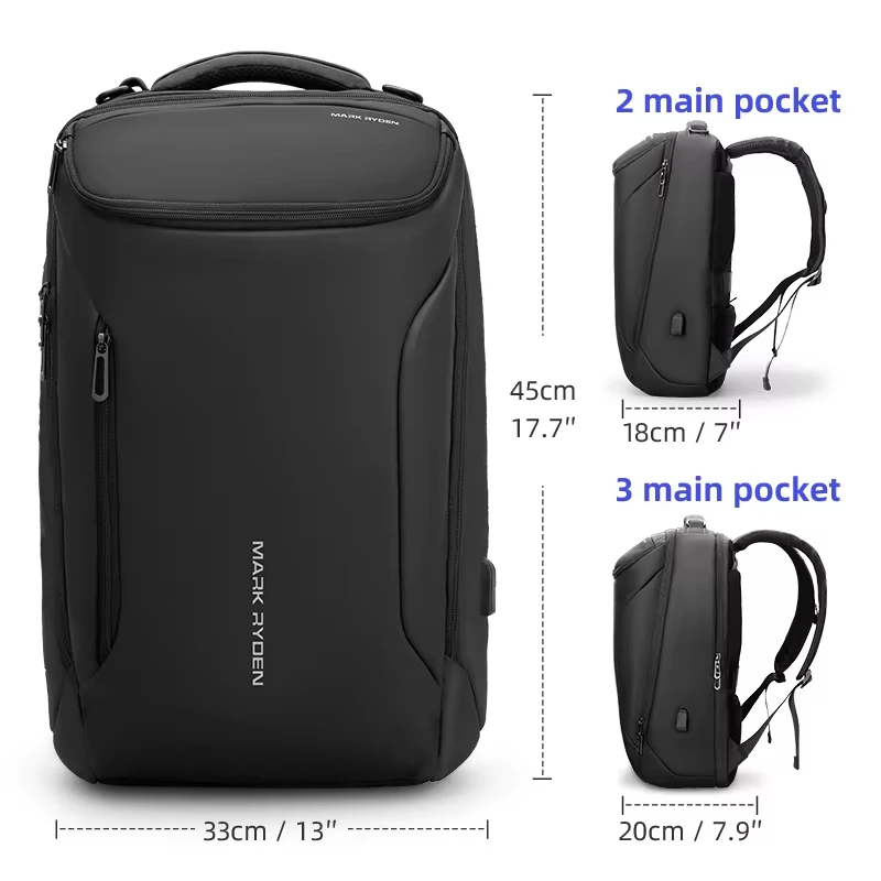 Black Men's Backpack High-Capacity 17 inch Laptop Backpack For Men Travel Spacious Backpack Commuting