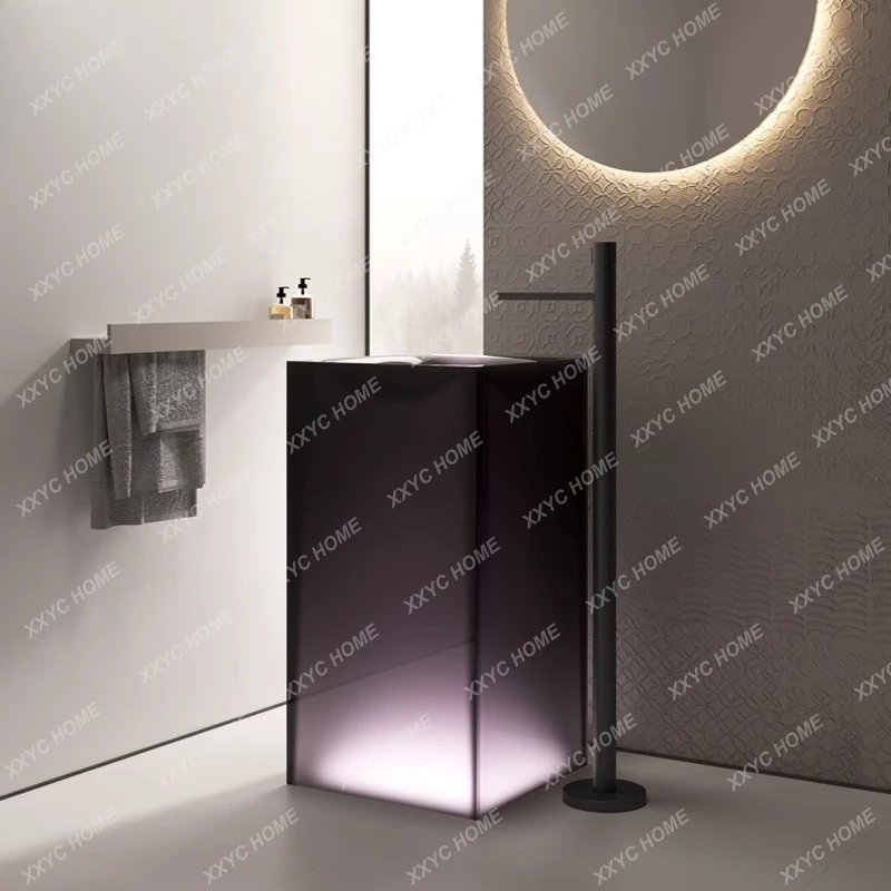 Y Transparent Pedestal Wash Basin Hotel Homestay Bathroom Integrated Floor-Standing Washstand Pedestal Basin
