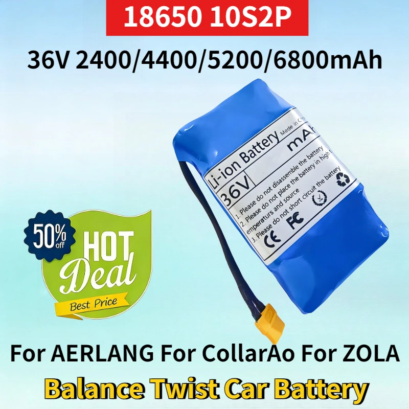 

36V 2400/4400/5200/6800mAh 18650 10S2P Li-ion Battery for AERLANG for CollarAo for ZOLA Balance Twist Car Rechargeable Battery