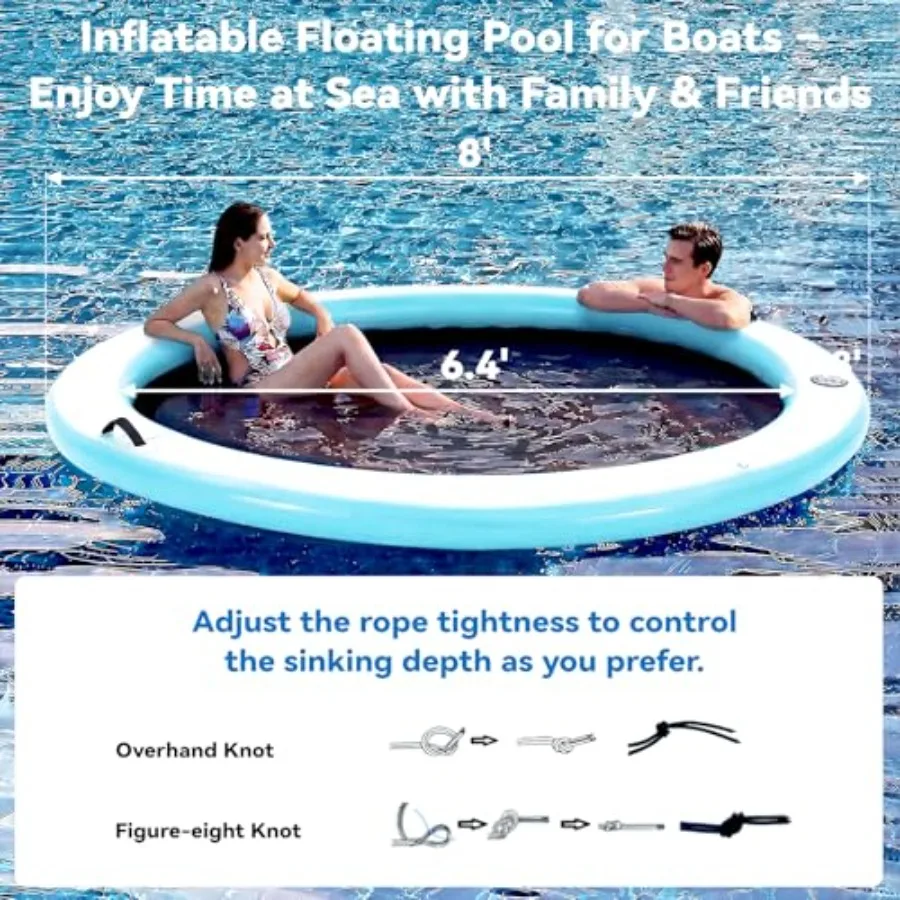 Lake And Ocean Use Inflatable Floating Dock Made Of Woven Fabric In Blue With Quick Inflate Deflate Manual Pump For 2 To 8 User