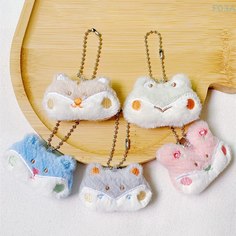 Cartoon Little Rabbit Cat Bear Frog Fox Head Plush Doll Pendant Keychain Backpack Hangings Decoration Gift