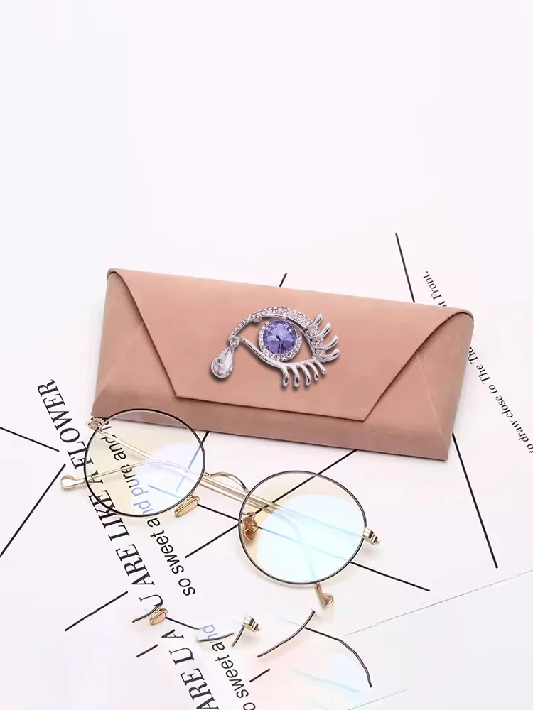 Women's Durable PU Leather Eyewear Cases Anti-Pressure Artistic Digital Collages Style Pearl Decor