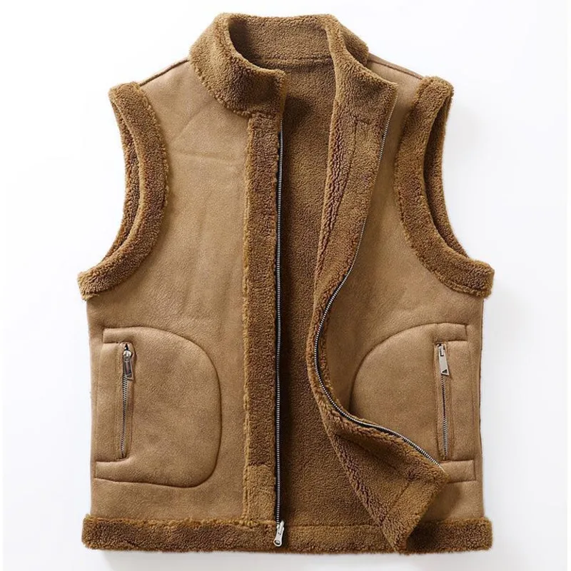 Double-sided Jacket Vest For Men Winter Lamb Wool Coat Sleeveless Waistcoat Warm Fashion Casual Gilet Male Jacket High Quality