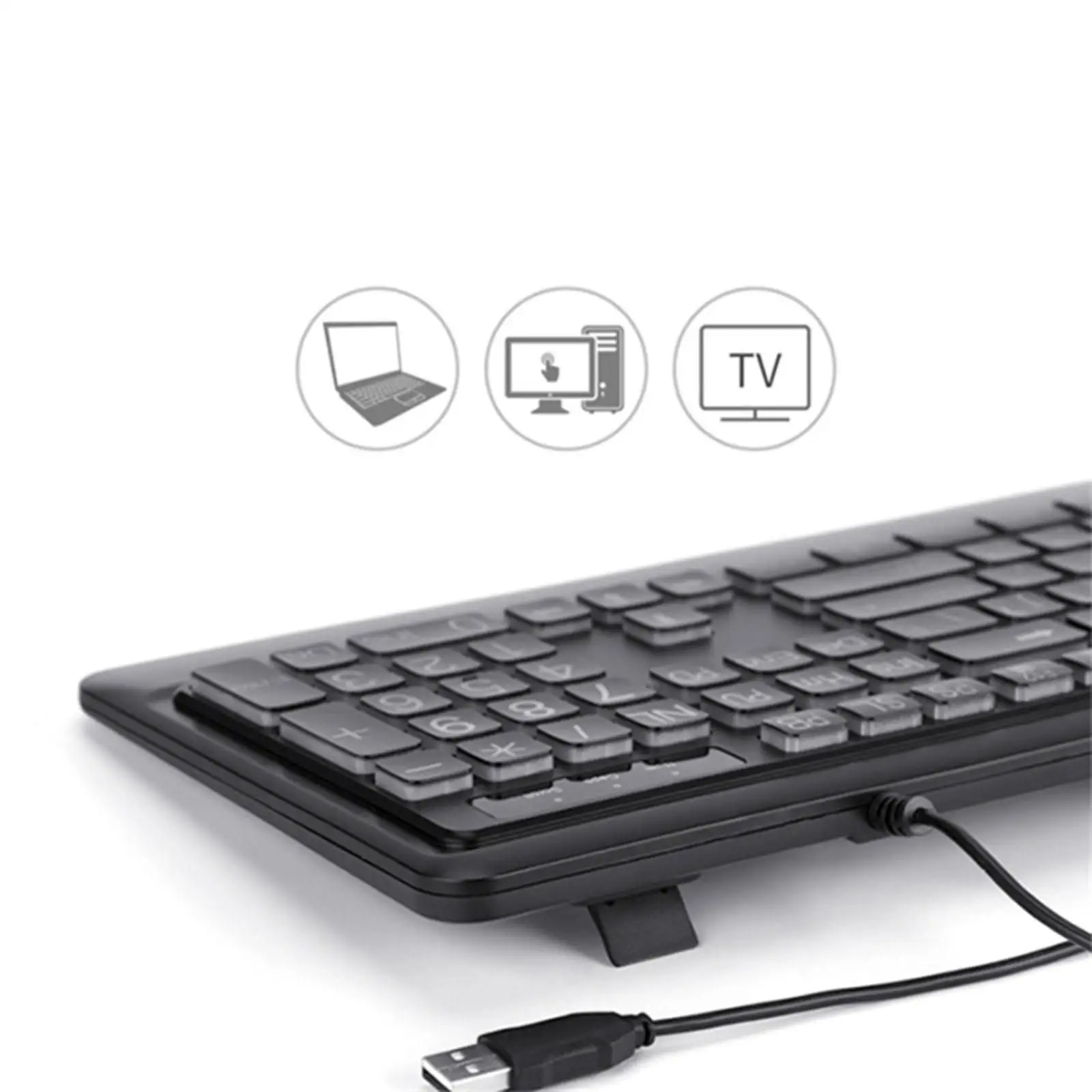 Backlit Large Print Keyboard High Contrast Keys Durable Wired Standard Waterproof Full Size Numeric Keypad for Computer PC