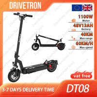 DriveTron DT08 48V 13Ah E-Scooter, 1100W Motor, 60km Range & 40km/h, 10-Inch Tires, 25° Climbing Angle, High-Power
