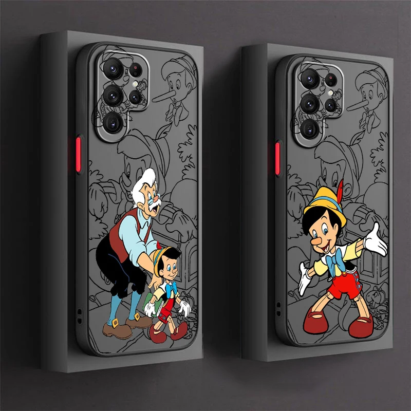 Disney Pinocchio Cute Frosted Translucent For Samsung Galaxy S24 S23 S22 S21 S20 FE S10 S9 S8 Plus Ultra Pro 5G Cover