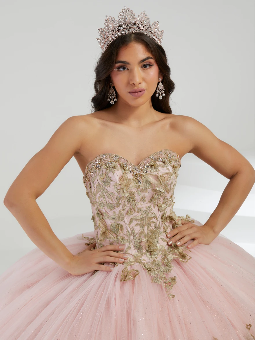 Lorencia-Vestidos de quinceañera Rosa rubor 2024, Apliques de encaje dorado, vestido de baile mexicano dulce 16, butanes 15 años YQD139