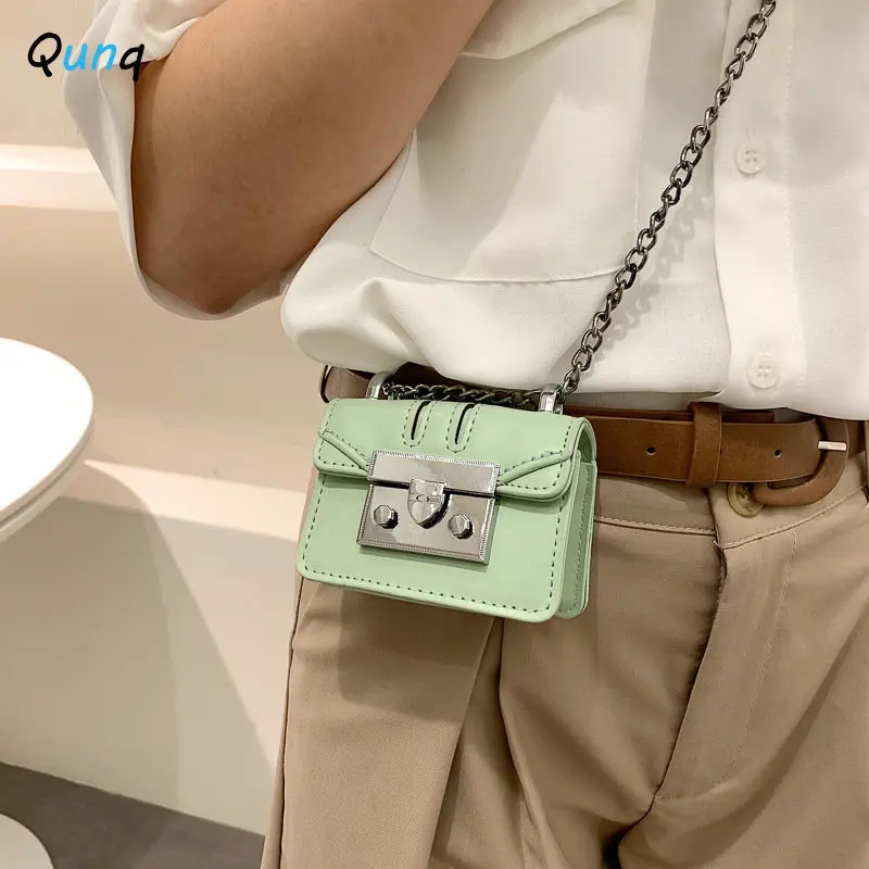 Qunq 2023 Summer INS New Fashion Girls PU Solid Mini One Shoulder Lovely Chain Casual Accessory Cross-Body Bag Holiday Gift