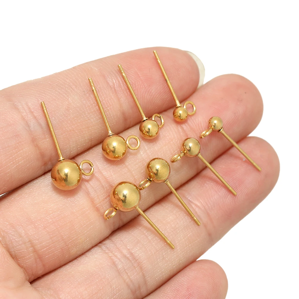 20Pcs Stainless Steel Gold Color 3 4 5 6mm Ball Stud Earrings with Jump Rings DIY Earrings Accessories Jewelry Making Findings