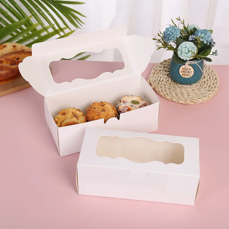 

20pcs White Cupcake Box and Packaging Cake Cookie Boxes With Window Muffin Dragees Holder Dessert Containers