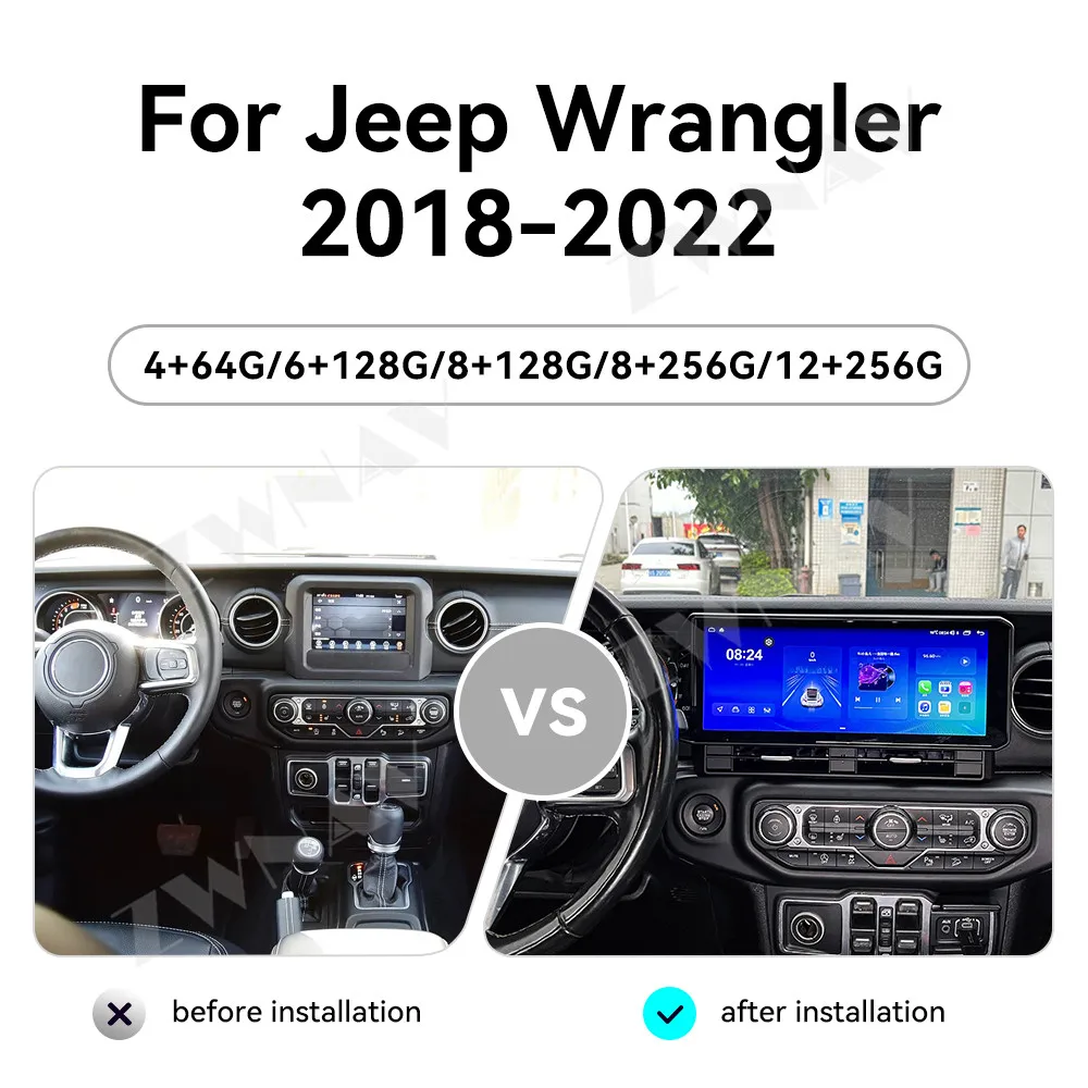 24.6 inch Car Radio For Jeep Wrangler 2018-2022 Android 15 Auto Multimedia Stereo Player GPS Navigation DSP Carplay Touch Screen