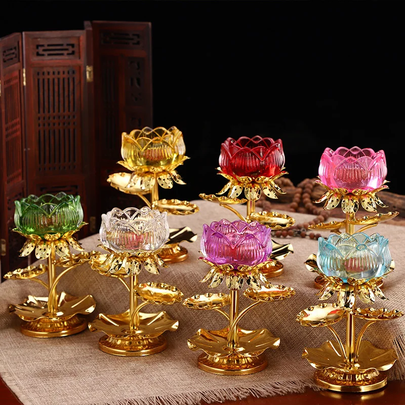 1PC Lotus Flower Shape Glass Candle Holders Vintage Wax Decoration Candlestick Candle Holders For Buddhist Temple Altar Supplies