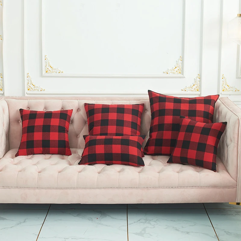 New Warm Red Black Buffalo Plaid Pillow Covers Cotton Linen Cushion Case Vichy Check Cushion Cover Farmhouse Sofa Home Decor