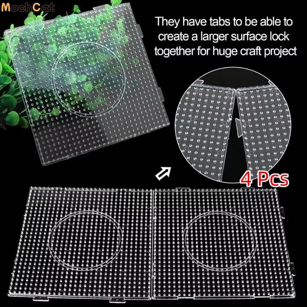 4 Uds. De placas perforadas cuadradas con fusibles, bricolaje, 52 clavos, plantilla de cuentas Hama de 2,6mm, placas perforadoras de cuentas de fusión transparentes blancas resistentes para niños