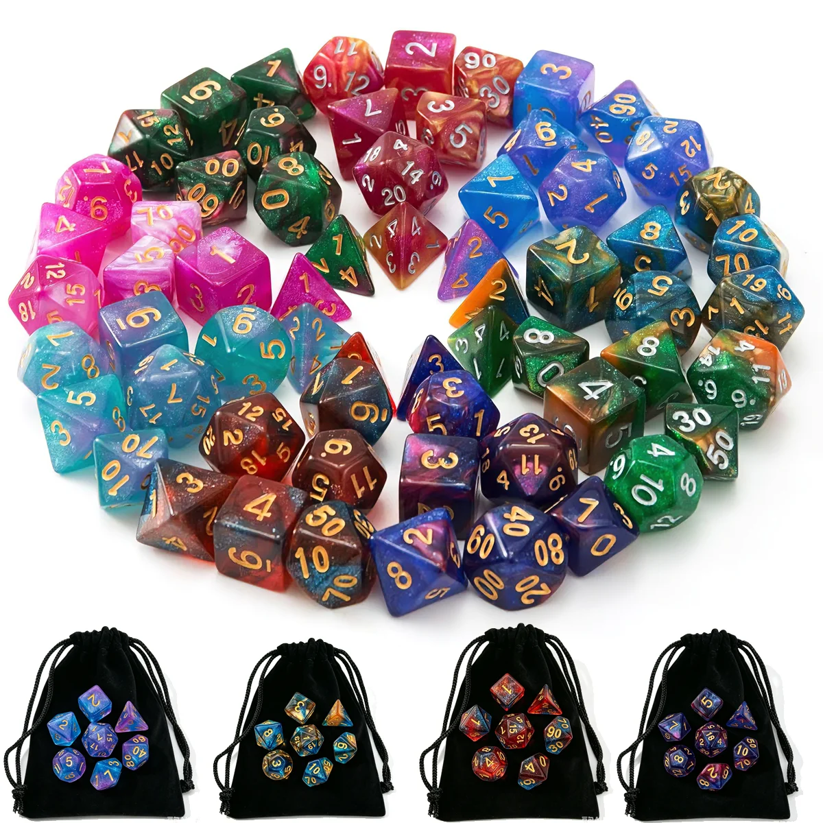 7pcs New Polyhedral DND Dice Pearlescent Starry Sky Dados Counter Dices for MTG D&D RPG Dado Dice Set with Storage Bag