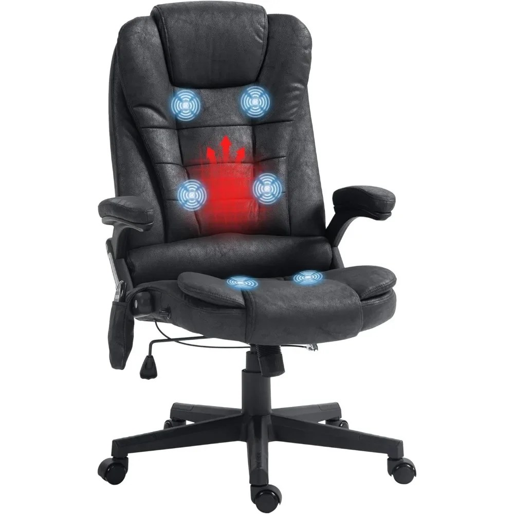 6 Point Vibrating Massage Office Chair with Heat, Microfiber High Back Executive Office Chair with Reclining Backrest