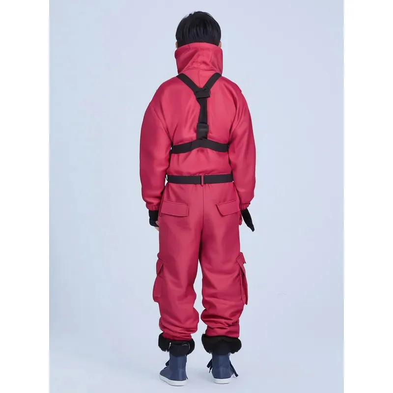 Cosplay Outfit, Role Play Party Wear for Boys & Girls TV Game Kids Pink Jumpsuit Costume Set Gloves+Suspenders  Breathable