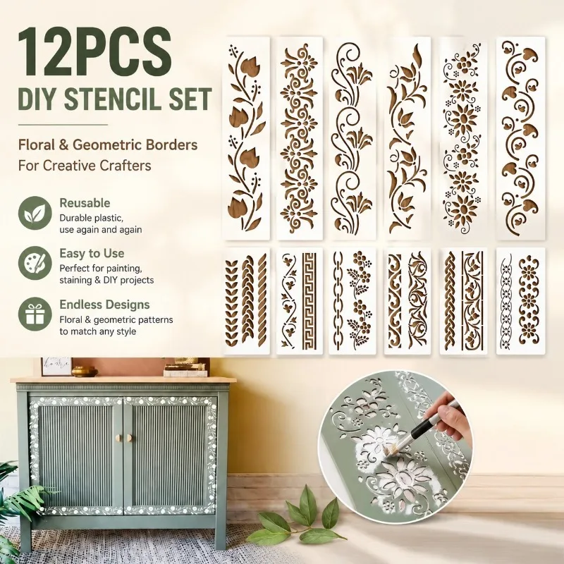 conjunto-de-12-estenceis-diy-moldes-de-pintura-plasticos-reutilizaveis-para-madeira-parede-e-tela-padroes-florais-e-geometricos-para-artesaos