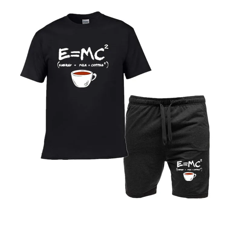 

Summer Men's T-shirt 100% Cotton Casual Fun Energy=Milk+Coffee Printed Men's Cool Loose O-neck Top Men's T-shirt Set