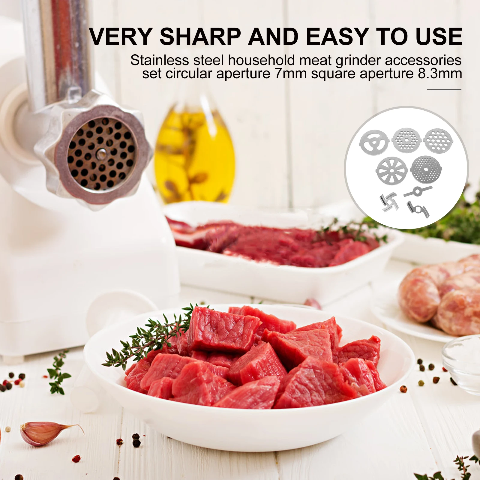

8 pcs Stainless Steel Blades Mincer Cutting Plates Corrosion Resistant Replacement Parts Home Electric Chopper