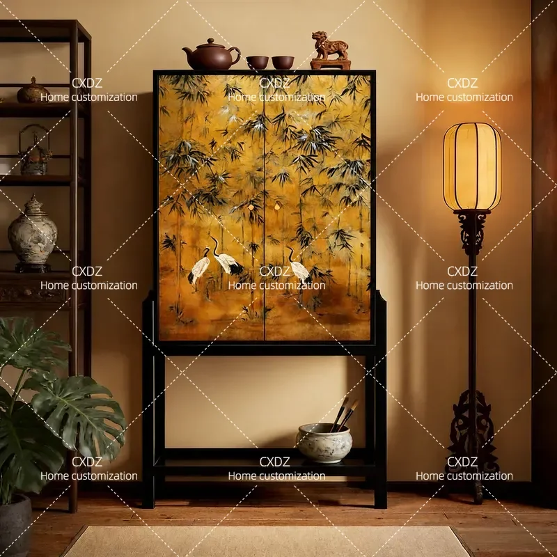 Song Dynasty Style Solid Wood Dining Side Cabinet No Assembly Tea Room Chest Chinese Storage Display Cabinet Multi-functional
