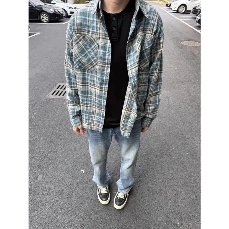 

Ретро-куртка в американском стиле, синяя в клетку, свободного кроя, повседневная, для мужчин и женщин, весна-лето, с защитой от солнца, верхняя одежда, молодежная, из полиэстера...