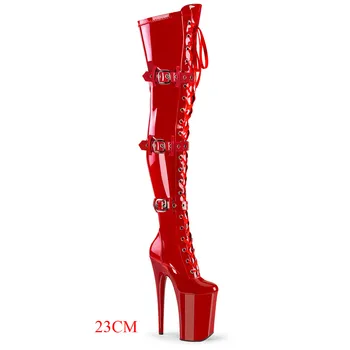 Sexy Modell mit 23 cm Absätzen in benutzerdefinierten Farben erhältlich, Club-Pole-Dance-Stiefel mit 9-Zoll-Oberschenkelhohen Stiefeln