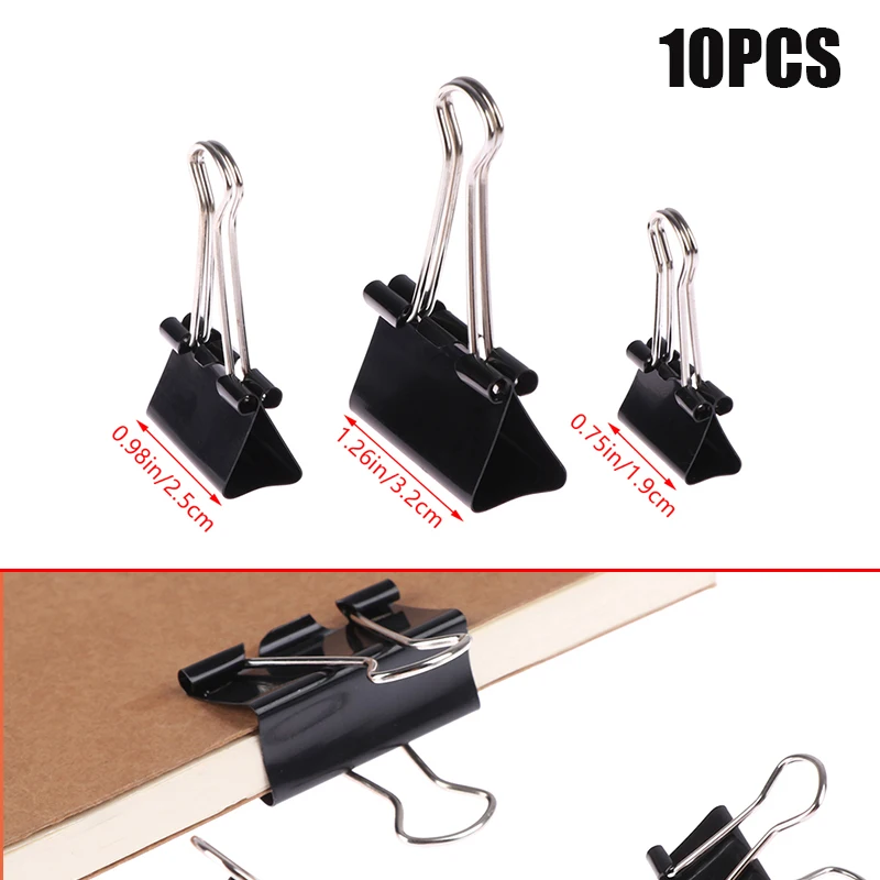 10pcs/lot Black Metal Binder Clips 19mm/ 25mm/ 32mm Notes Letter Paper Clip Office Supplies Binding Securing